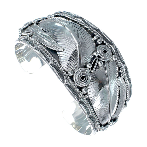 Native American Scalloped Leaf Sterling Silver Cuff Bracelet JX126303
